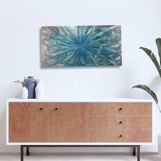 Crushed Glass Turquoise Metal Wall Art Titled "Atomique" Limited Edition