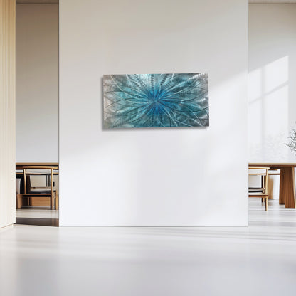 Crushed Glass Turquoise Metal Wall Art Titled "Atomique" Limited Edition