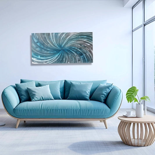 Crushed Glass Turquoise Metal Wall Art Titled "Spyral" Limited Edition