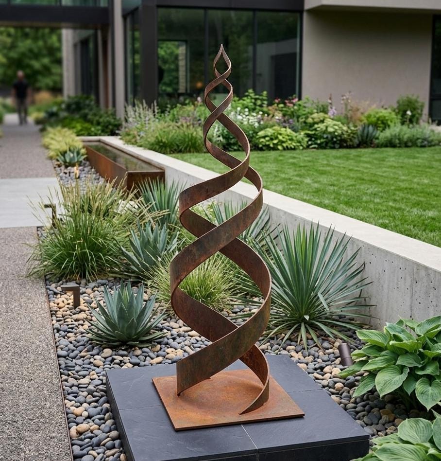 Garden Metal Sculpture with Rust Patina