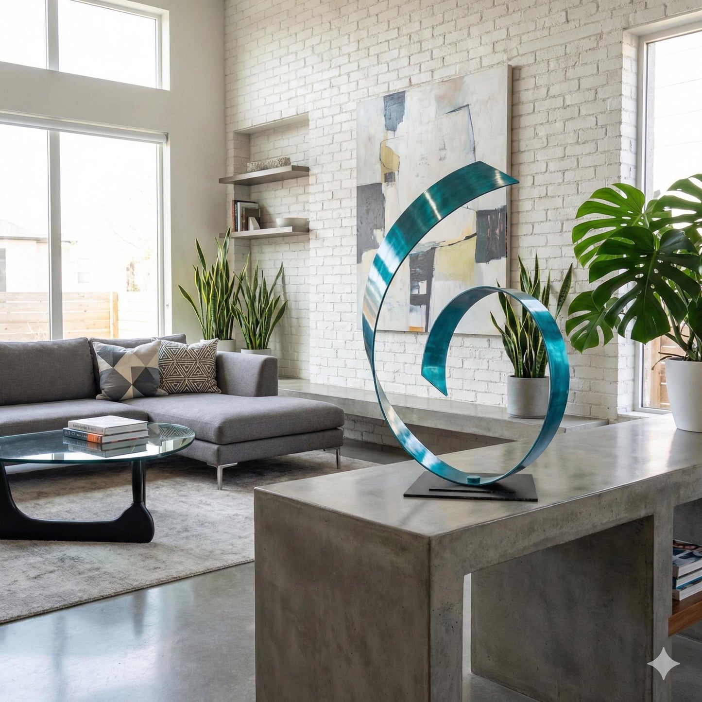 Teal Metal Sculpture: Contemporary Handcrafted Luxury Modern Decor
