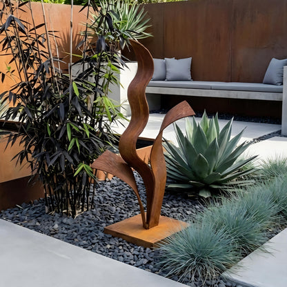 Rustic Metal Plant Sculpture Titled Florez