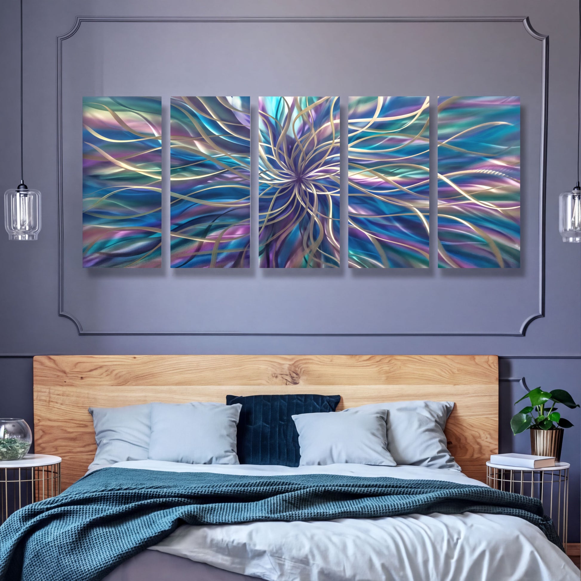 Modern Abstract Metal Wall Art Set - Unique 5-Piece Sculpture for Elegant Home Decor-Modern Elements Metal Art