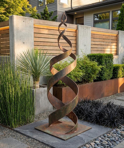 Garden Metal Sculpture with Rust Patina