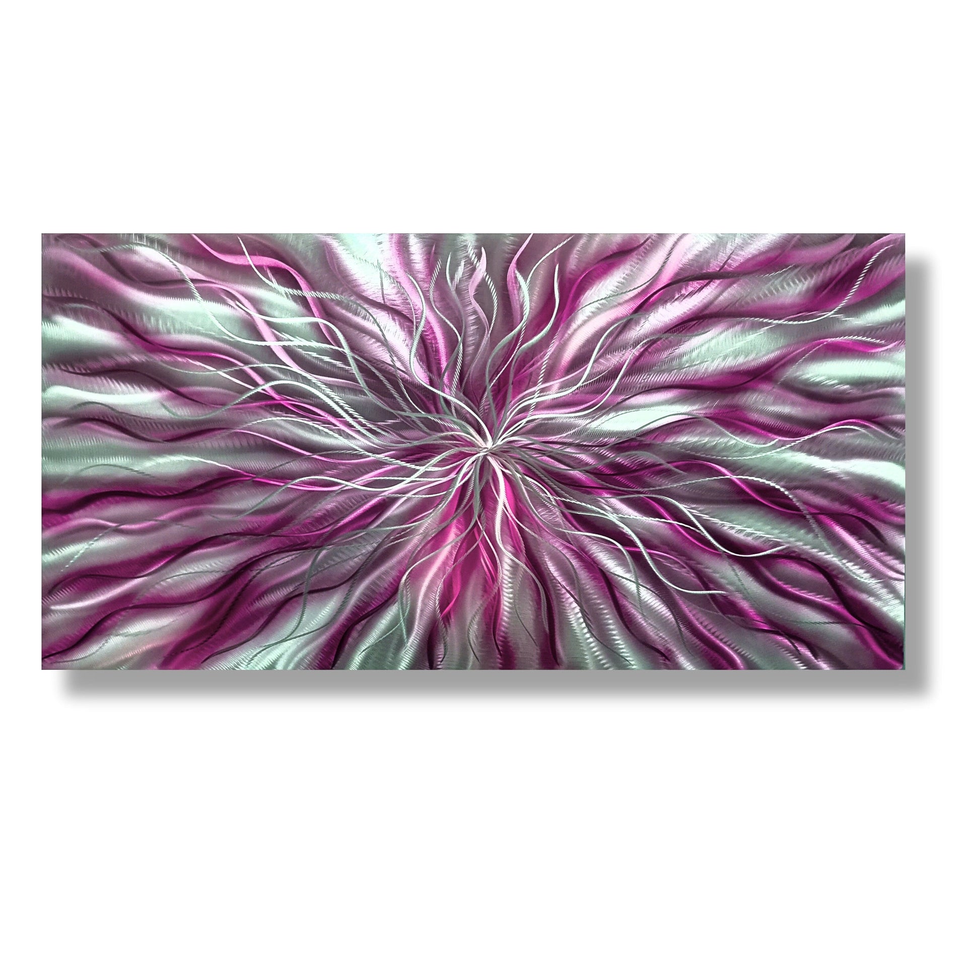 Tableau Mural Abstrait R Toomer Art – Métal Effet 3D – Violet, Bleu, Gris, Argent