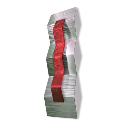 Abstract Art Sculpture Titled ZigZag - 1 Panel / 150 x 600mm Red Wall