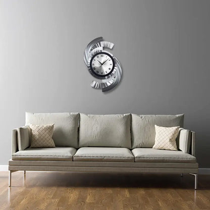 Unique Wall Clock Tited "Skyline" (Silver/Black) - Modern Elements Metal Art
