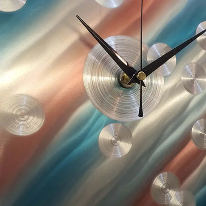 Unique Wall Clock Titled "Cloud Chaser" (Teal & Coral Edition) - Modern Elements Metal Art