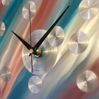 Unique Wall Clock Titled "Cloud Chaser" (Teal & Coral Edition) - Modern Elements Metal Art