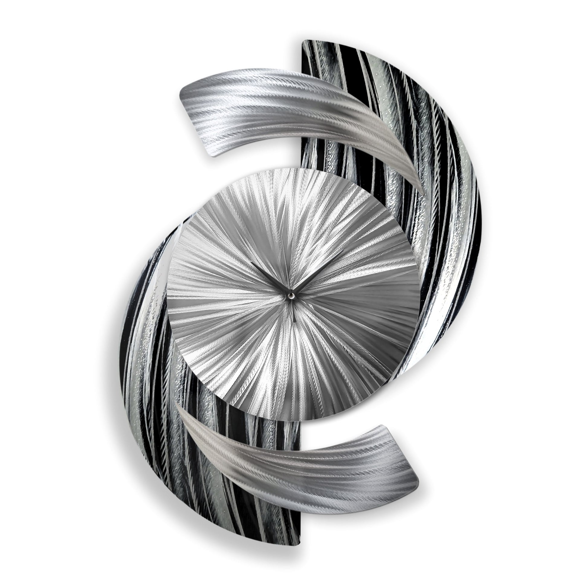 Abstract Black & Silver Metal Wall Clock Titled Elliptical - Modern Elements Metal Art - ME9627998