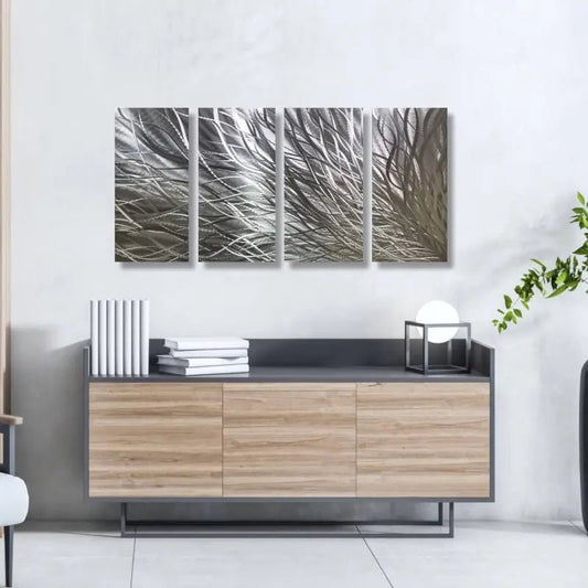 Abstract Modern Metallic Art Set Titled Kosmosis - Modern Elements Metal Art - ME78738J