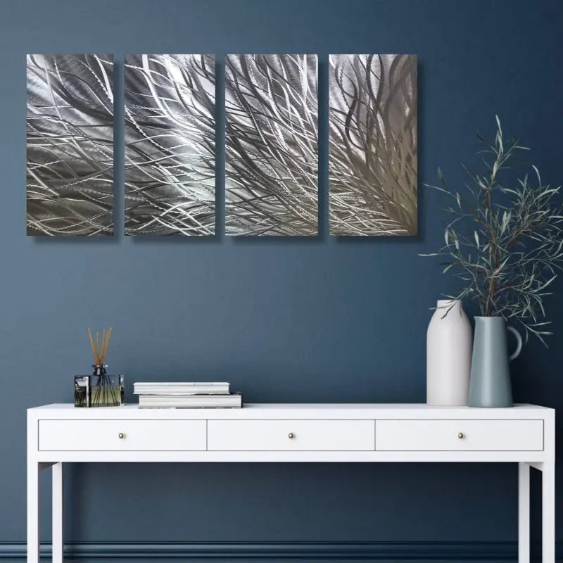 Abstract Modern Metallic Art Set Titled Kosmosis - Modern Elements Metal Art - ME78738J