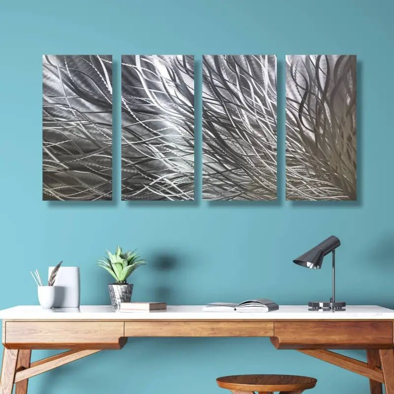Abstract Modern Metallic Art Set Titled Kosmosis - Modern Elements Metal Art - ME78738J