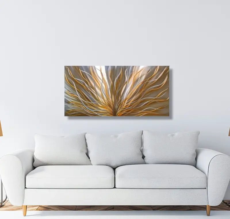 Abstract Orange Metal Wall Art Titled InBloom - Modern Elements Metal Art - ME6838Y