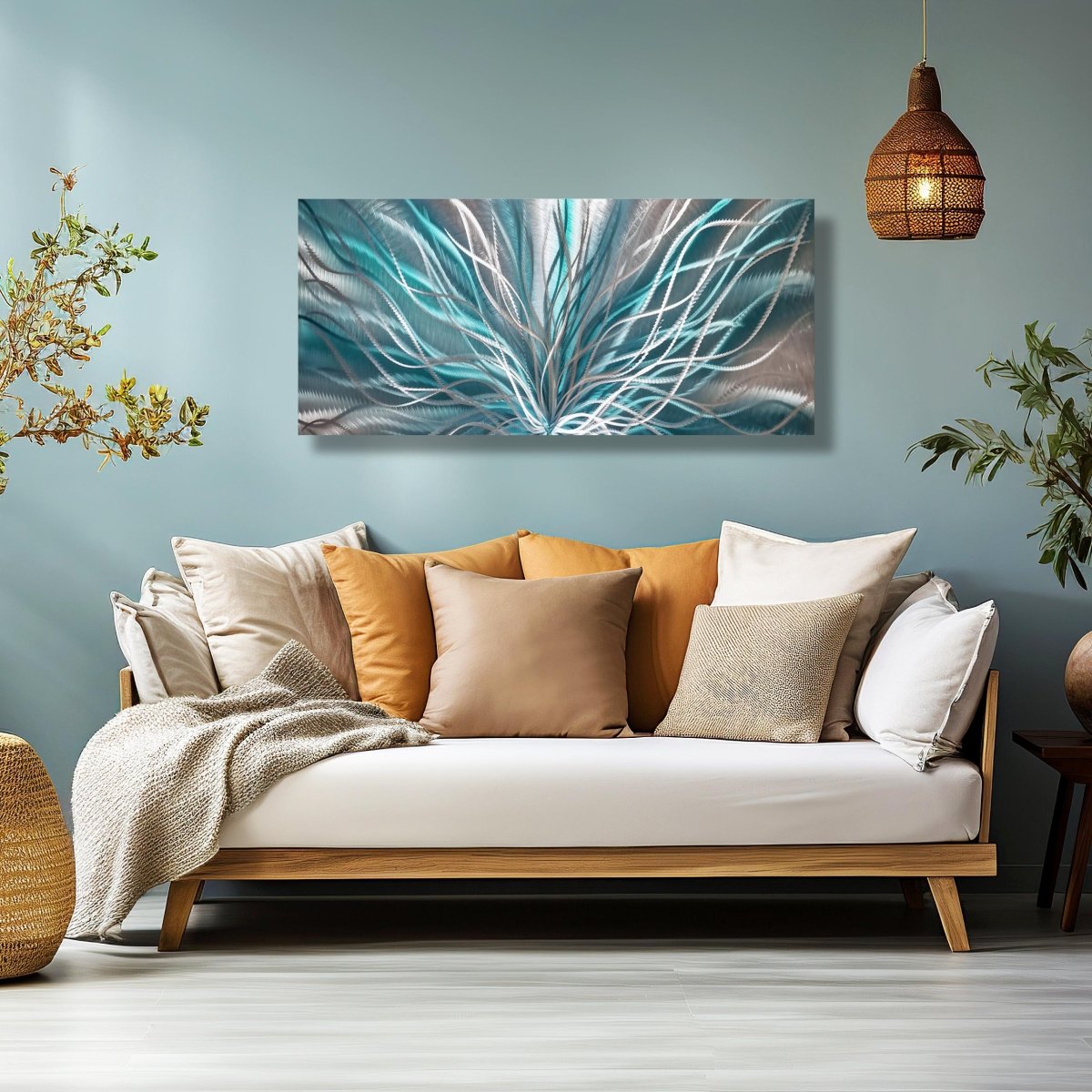 Abstract Teal & Silver Metal Wall Art – Modern Statement – Unique Contemporary Decor - Modern Elements Metal Art - ME7795HJ