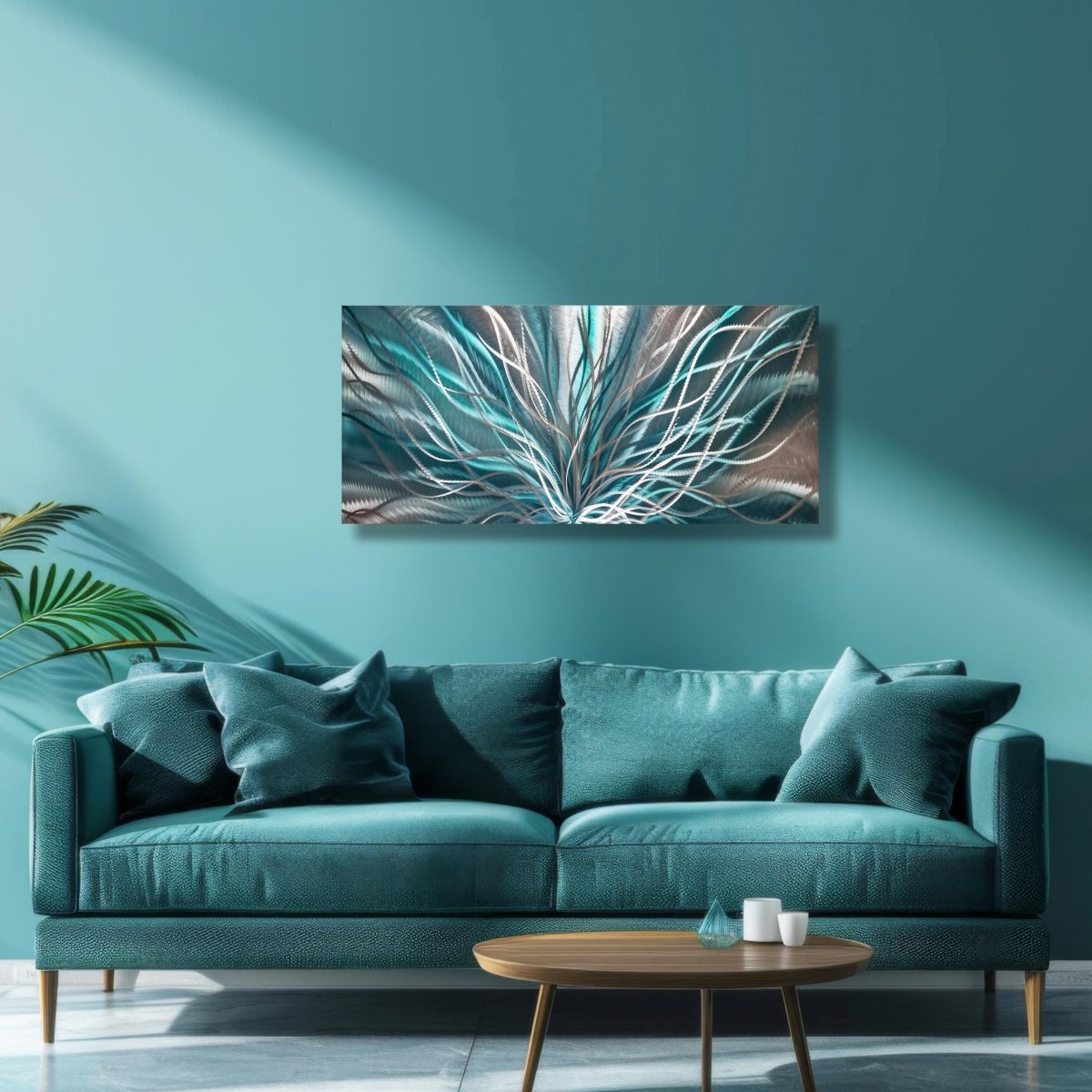 Abstract Teal & Silver Metal Wall Art – Modern Statement – Unique Contemporary Decor - Modern Elements Metal Art - ME7795HJ