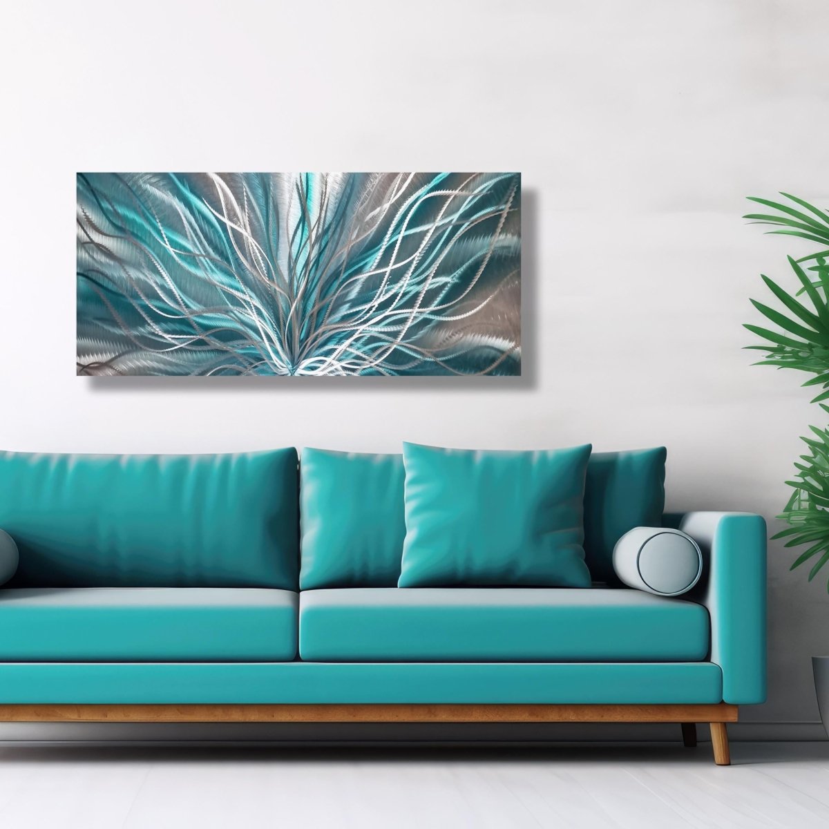 Abstract Teal & Silver Metal Wall Art – Modern Statement – Unique Contemporary Decor - Modern Elements Metal Art - ME7795HJ