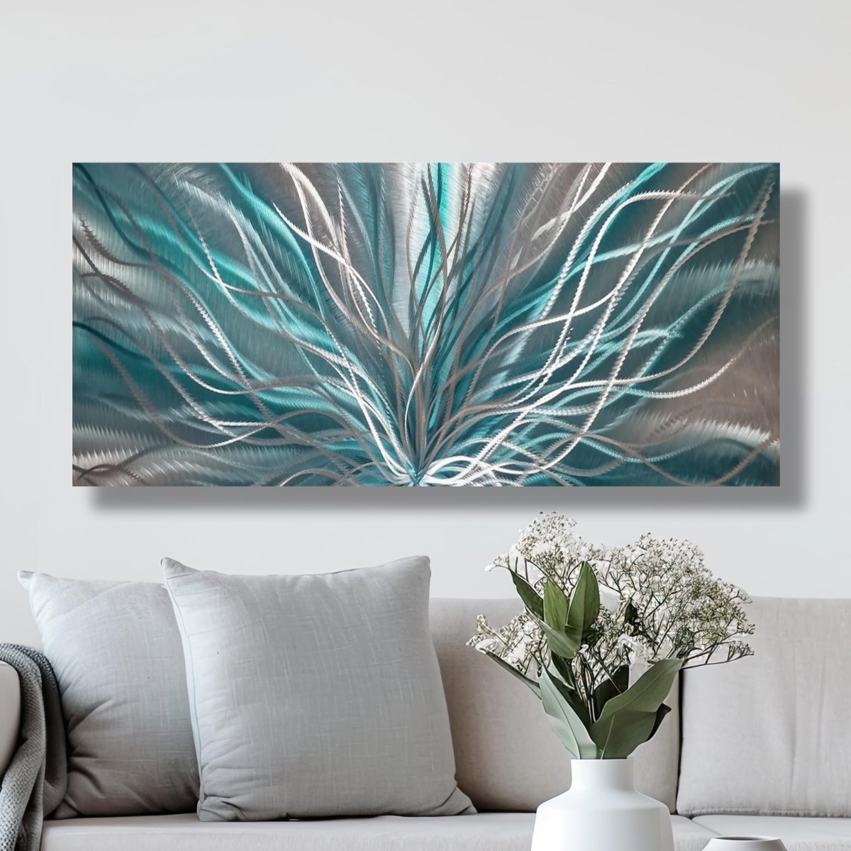 Abstract Teal & Silver Metal Wall Art – Modern Statement – Unique Contemporary Decor - Modern Elements Metal Art - ME7795HJ