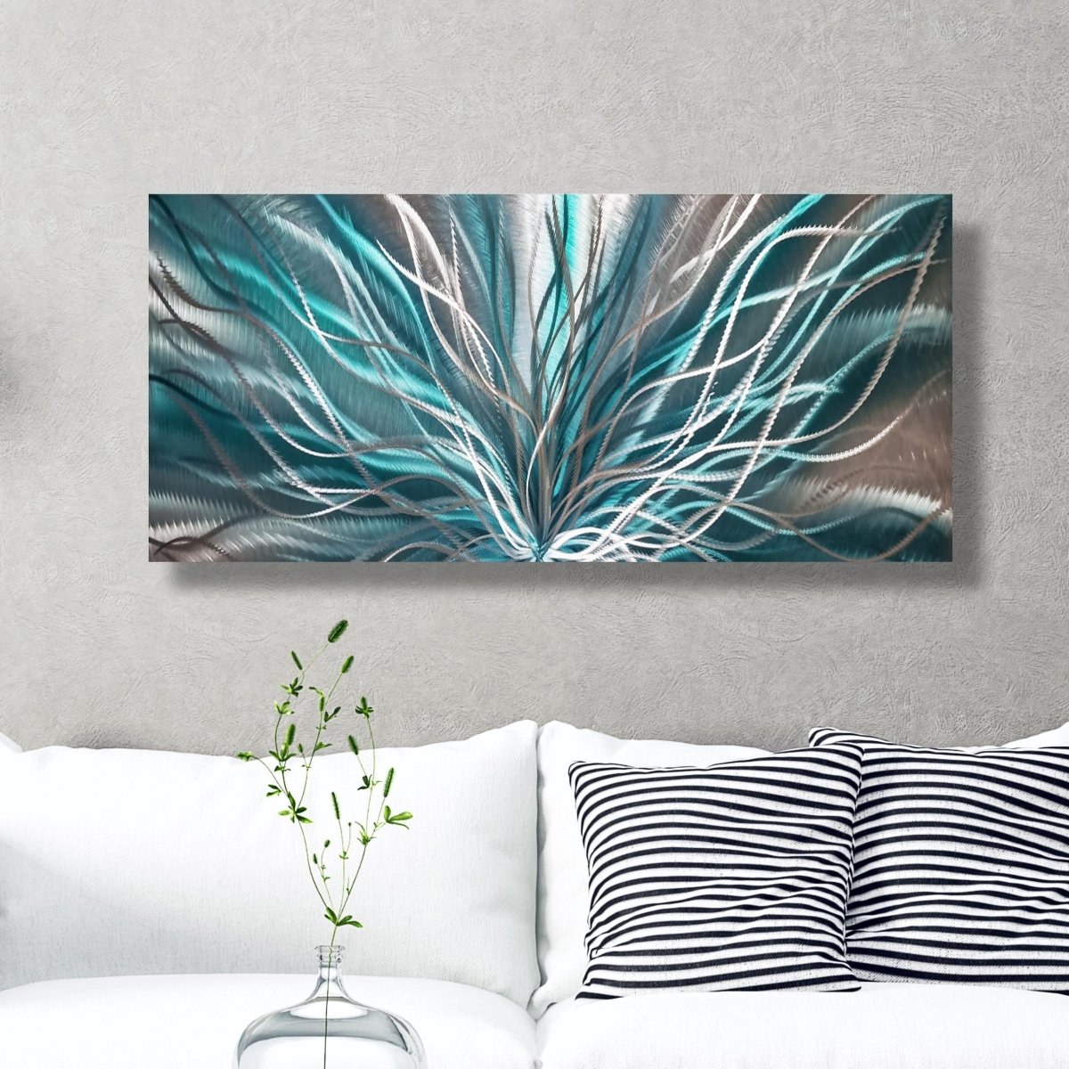 Abstract Teal & Silver Metal Wall Art – Modern Statement – Unique Contemporary Decor - Modern Elements Metal Art - ME7795HJ