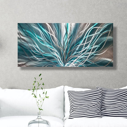 Abstract Teal & Silver Metal Wall Art – Modern Statement – Unique Contemporary Decor - Modern Elements Metal Art - ME7795HJ