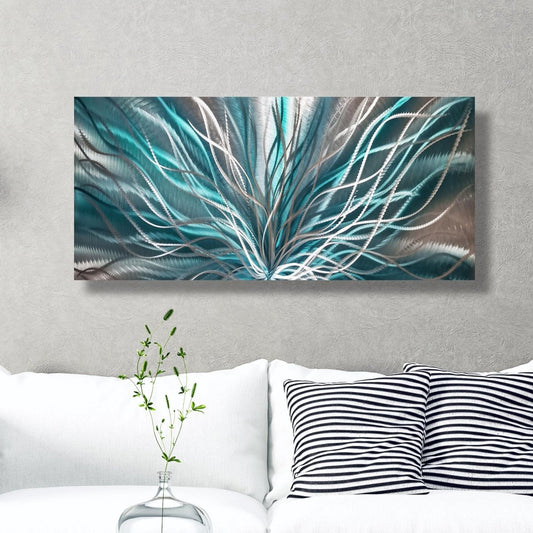 Abstract Teal & Silver Metal Wall Art – Modern Statement – Unique Contemporary Decor - Modern Elements Metal Art - ME7795HJ
