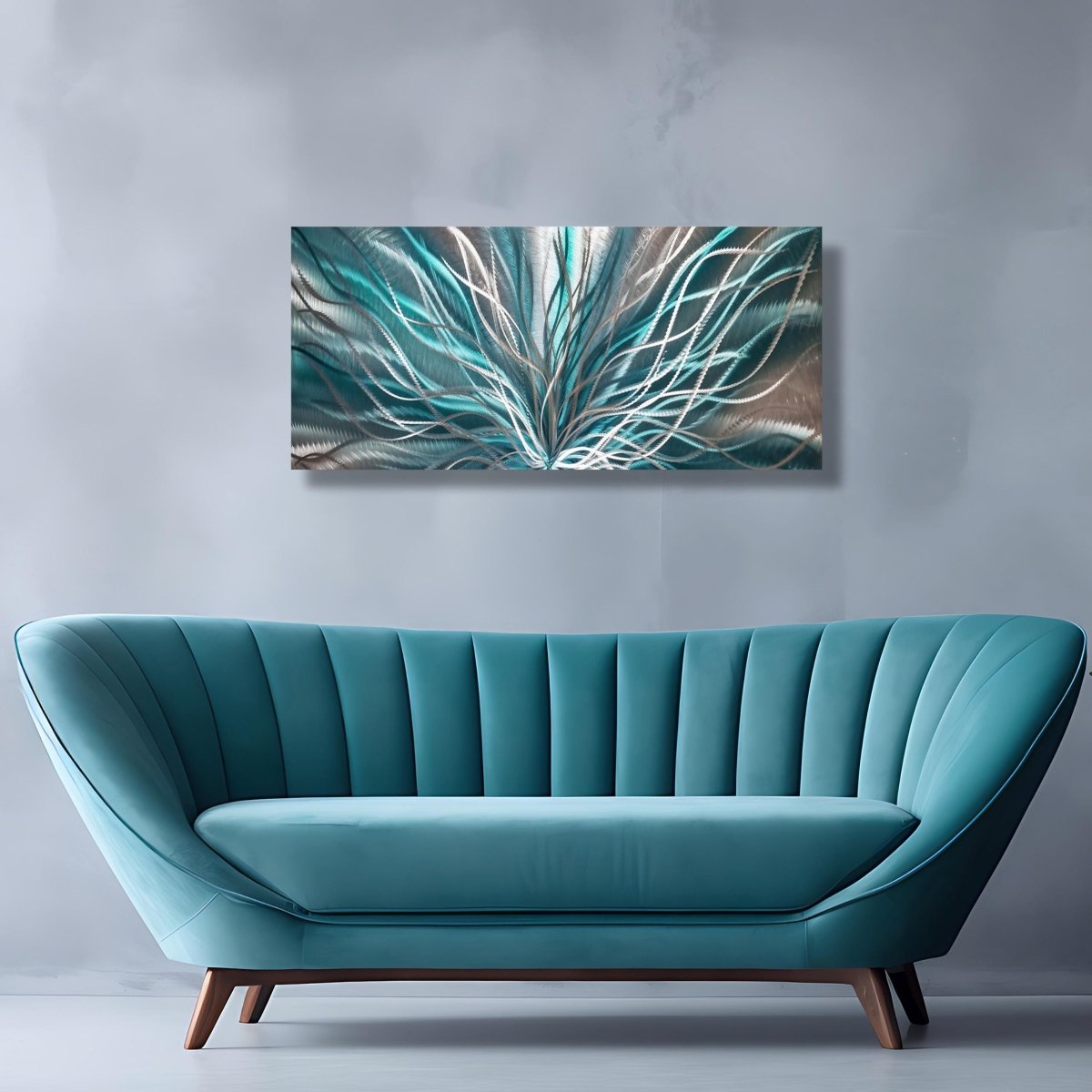 Abstract Teal & Silver Metal Wall Art – Modern Statement – Unique Contemporary Decor - Modern Elements Metal Art - ME7795HJ