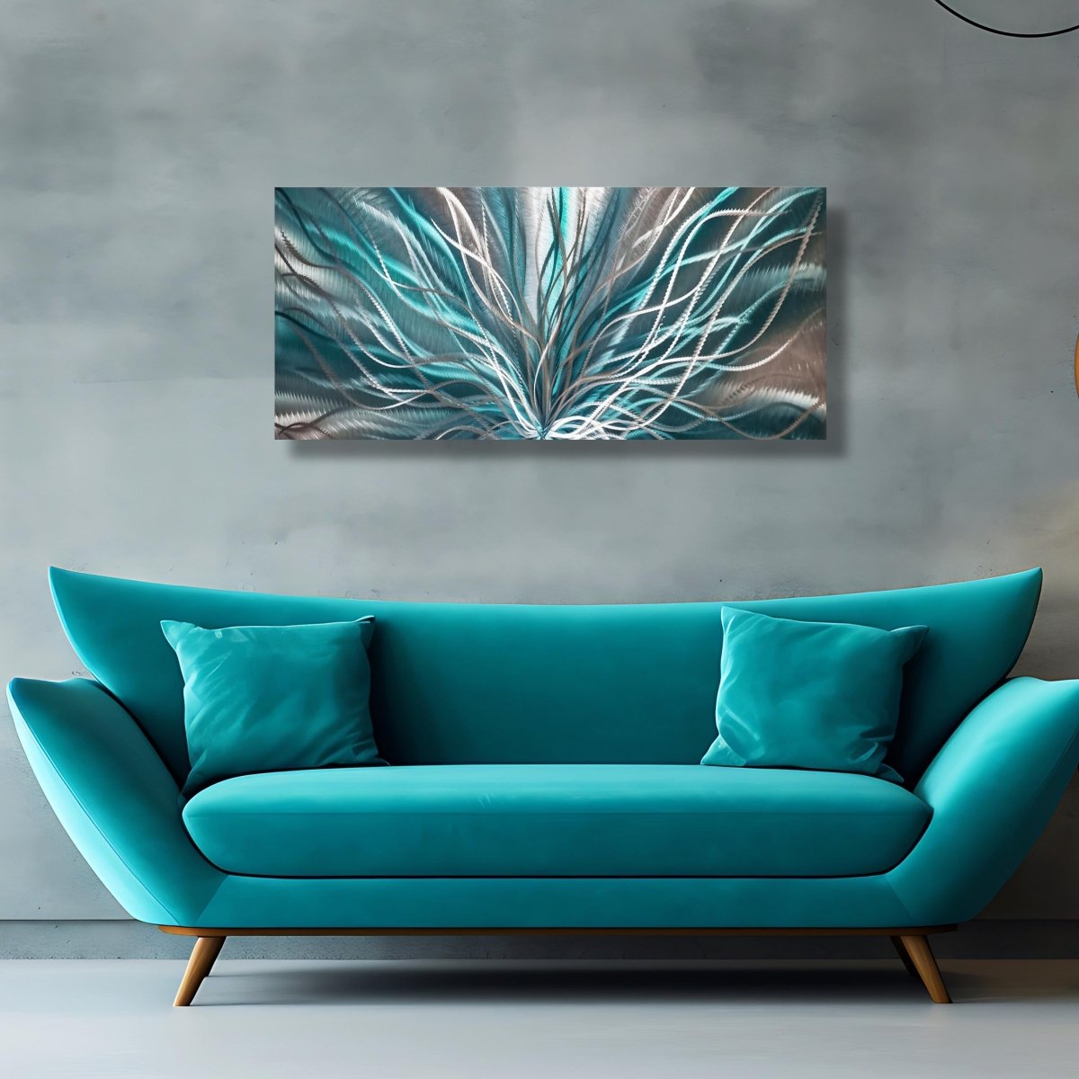 Abstract Teal & Silver Metal Wall Art – Modern Statement – Unique Contemporary Decor - Modern Elements Metal Art - ME7795HJ