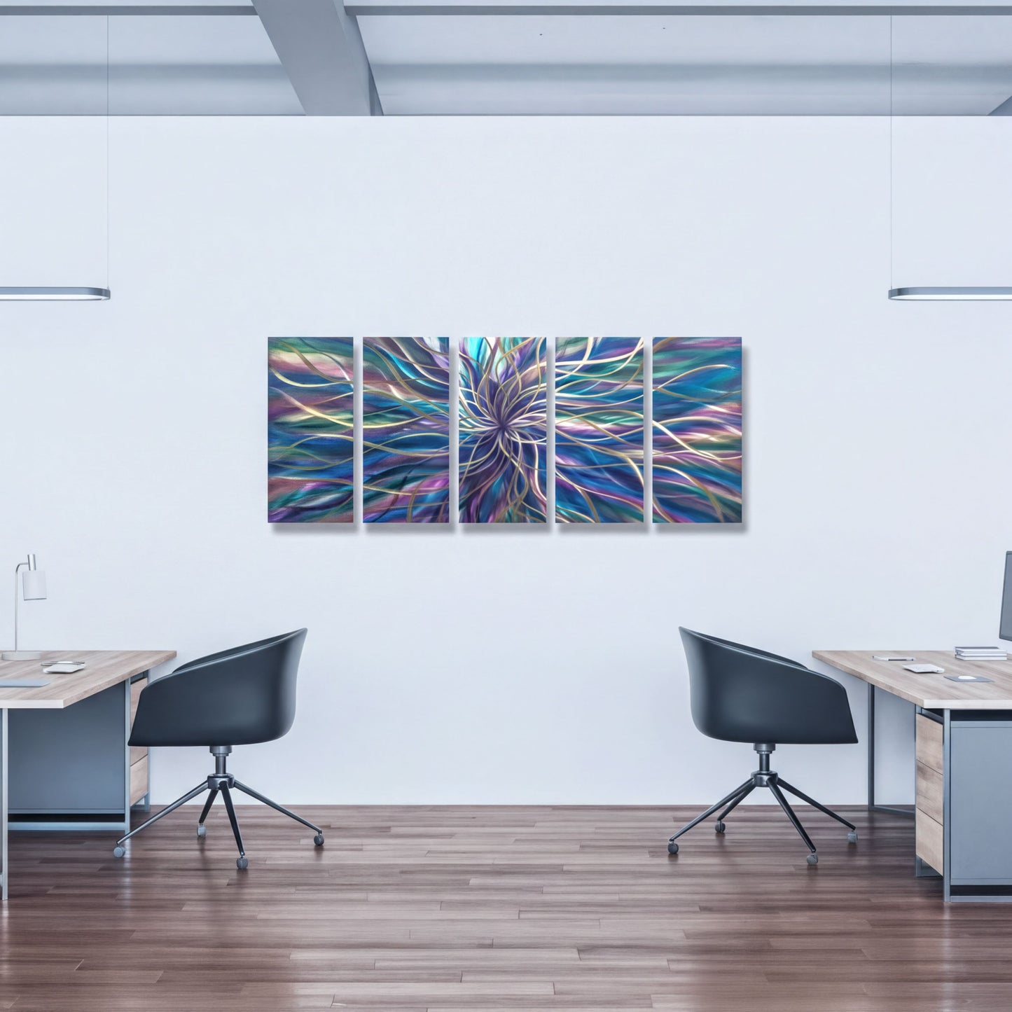 Modern Abstract Metal Wall Art Set - Unique 5-Piece Sculpture for Elegant Home Decor-Modern Elements Metal Art