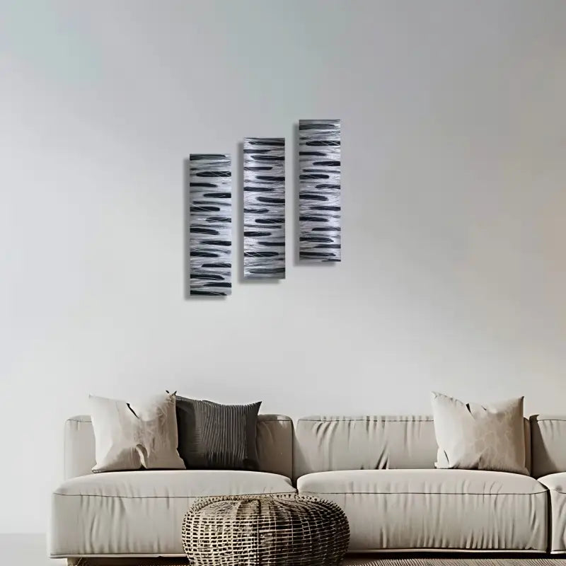 Black and Silver 3 Piece Wall Art Title Stroke Christopher Henderson