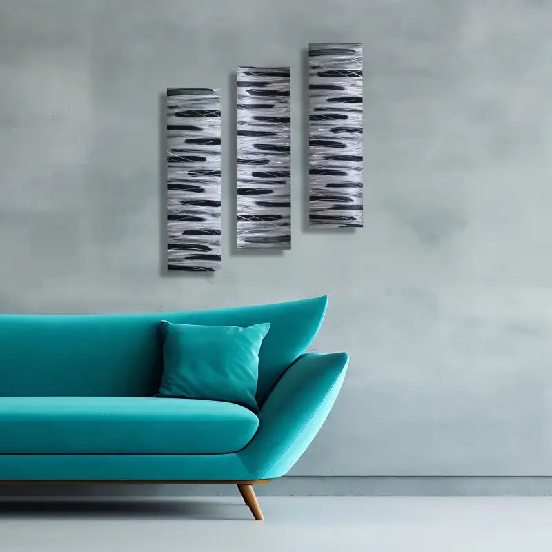 Black and Silver 3 Piece Wall Art Title Stroke of Brilliance - Modern Elements Metal Art - ME7679SX