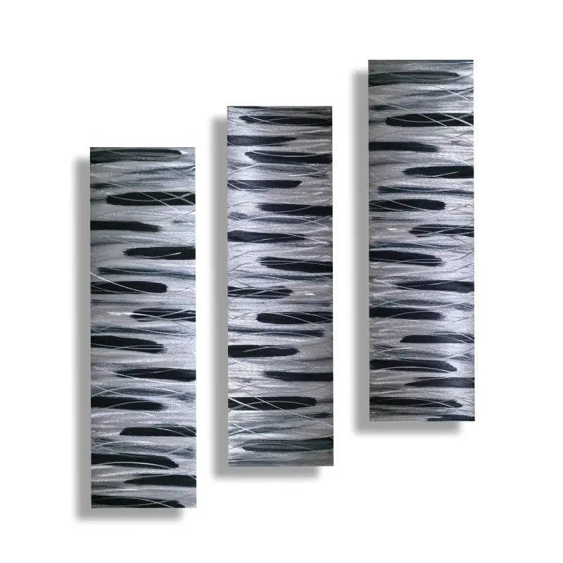 Black and Silver 3 Piece Wall Art Title Stroke of Brilliance - Modern Elements Metal Art - ME7679SX