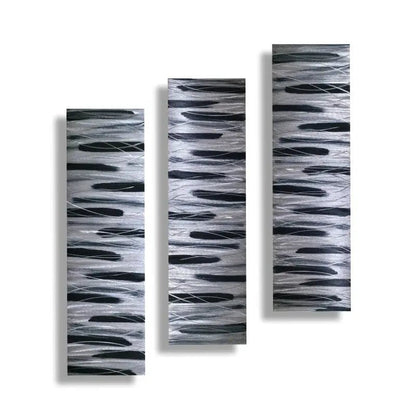 Black and Silver 3 Piece Wall Art Title Stroke of Brilliance - Modern Elements Metal Art - ME7679SX
