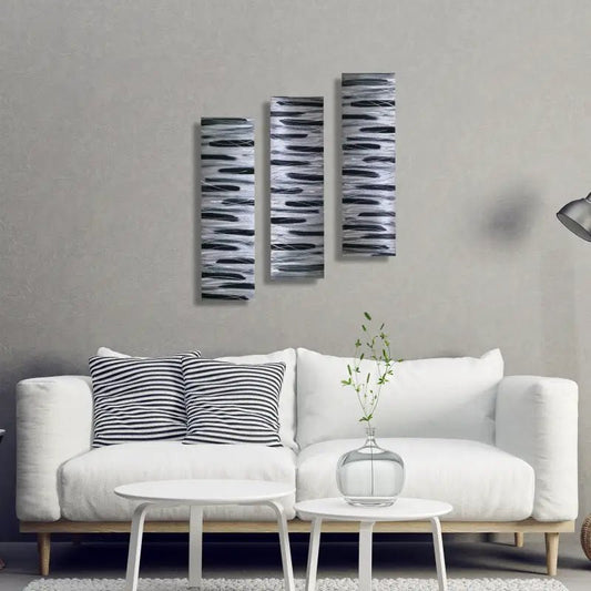 Black and Silver 3 Piece Wall Art Title Stroke of Brilliance - Modern Elements Metal Art - ME7679SX