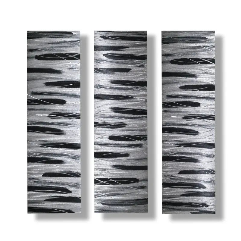 Black and Silver 3 Piece Wall Art Title Stroke of Brilliance - Modern Elements Metal Art - ME7679SX