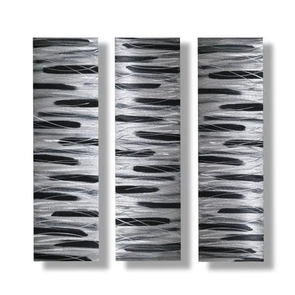 Black and Silver 3 Piece Wall Art Title Stroke of Brilliance - Modern Elements Metal Art - ME7679SX