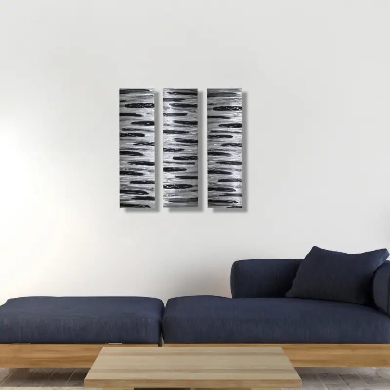 Black and Silver 3 Piece Wall Art Title Stroke of Brilliance - Modern Elements Metal Art - ME7679SX