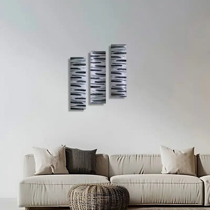 Black and Silver 3 Piece Wall Art Title Stroke of Brilliance - Modern Elements Metal Art - ME7679SX