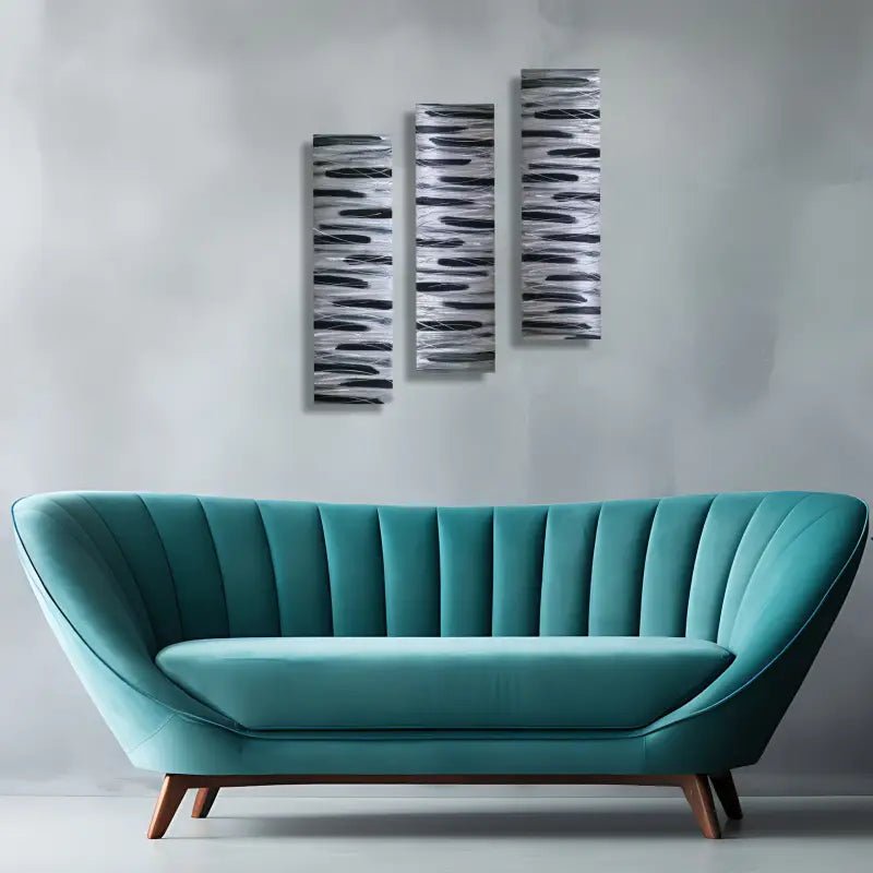 Black and Silver 3 Piece Wall Art Title Stroke of Brilliance - Modern Elements Metal Art - ME7679SX