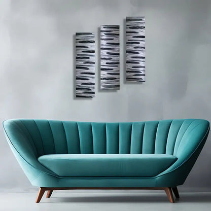 Black and Silver 3 Piece Wall Art Title Stroke of Brilliance - Modern Elements Metal Art - ME7679SX