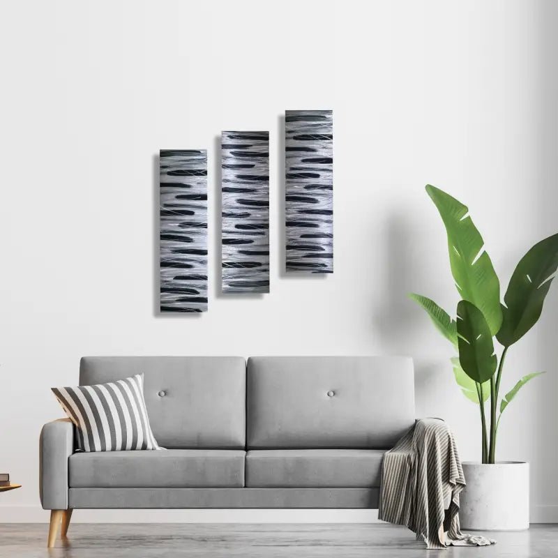Black and Silver 3 Piece Wall Art Title Stroke of Brilliance - Modern Elements Metal Art - ME7679SX