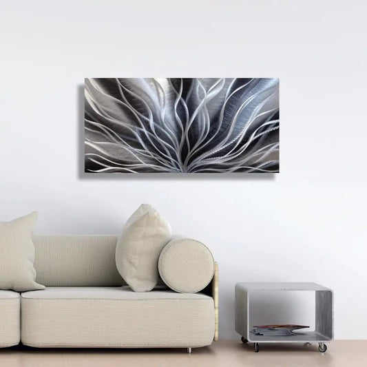 Black and Silver Decor Titled "Inbloom" - Modern Elements Metal Art - 34426567