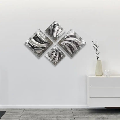 Black and Silver Wall Art Titled "X - Spiral" - Modern Elements Metal Art - M786289