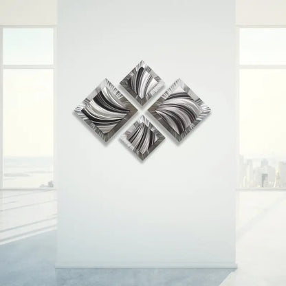 Black and Silver Wall Art Titled "X - Spiral" - Modern Elements Metal Art - M786289