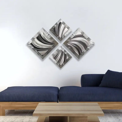 Black and Silver Wall Art Titled "X - Spiral" - Modern Elements Metal Art - M786289