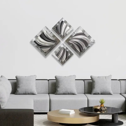 Black and Silver Wall Art Titled "X - Spiral" - Modern Elements Metal Art - M786289
