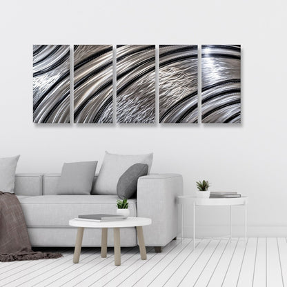 Black & Silver Extra Large Metal Wall Art – Modern Abstract Sculpture & Gallery Decor Set - Modern Elements Metal Art - MY628299