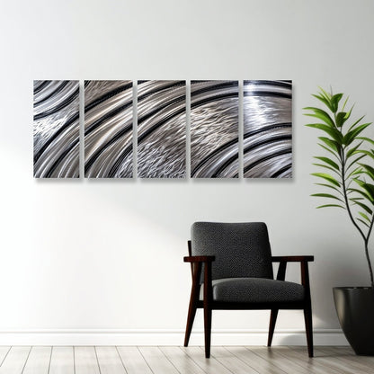 Black & Silver Extra Large Metal Wall Art – Modern Abstract Sculpture & Gallery Decor Set - Modern Elements Metal Art - MY628299