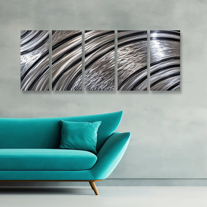 Black & Silver Extra Large Metal Wall Art – Modern Abstract Sculpture & Gallery Decor Set - Modern Elements Metal Art - MY628299