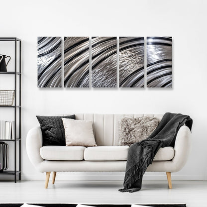 Black & Silver Extra Large Metal Wall Art – Modern Abstract Sculpture & Gallery Decor Set - Modern Elements Metal Art - MY628299