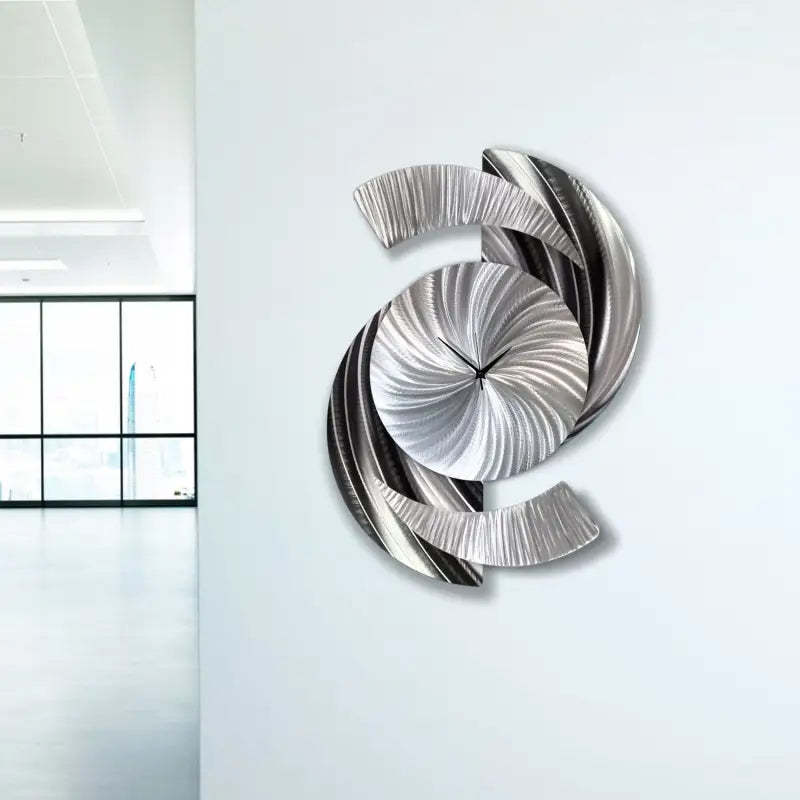 Black & Silver Large Wall Clock Titled "Elliptical" - Modern Elements Metal Art